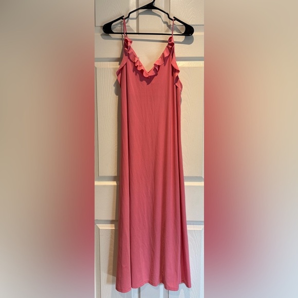 pink zara midi dress with ruffles and adjustable straps size m valentine's day - Picture 2 of 8